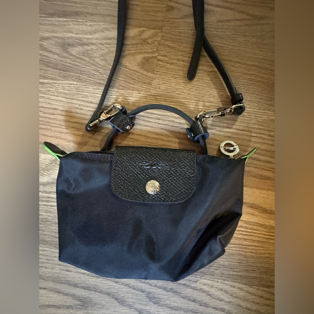 Longchamp Black Crossbody Bag with Green Accents